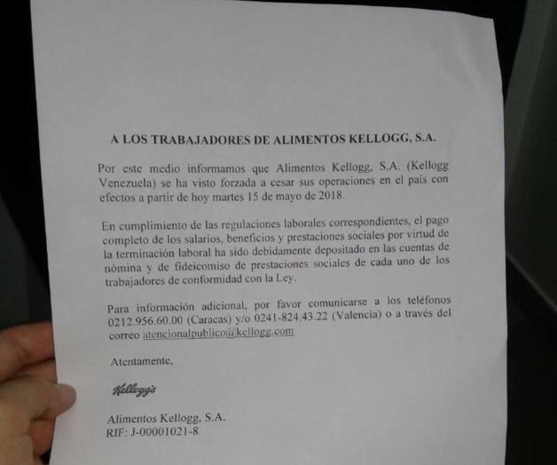 Kelloggs cierra forzosamente en Venezuela Kelloggs cierra forzosamente en Venezuela