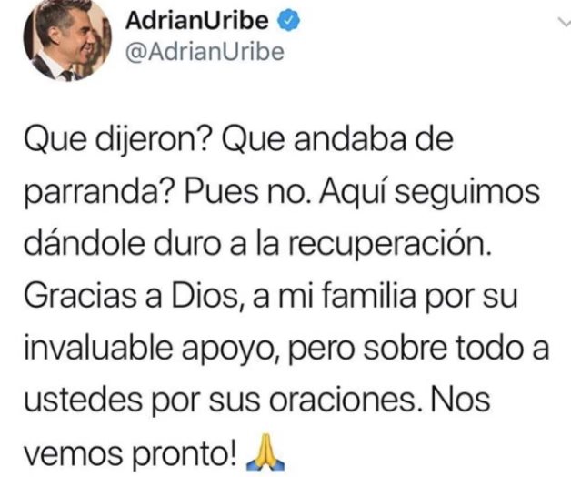 Reaparece Adrián Uribe en redes sociales Reaparece Adrián Uribe en redes sociales