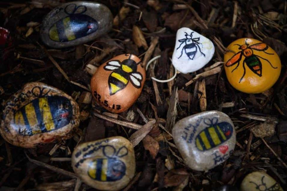 Piedras decoradas con el icono de una abeja decoran partes de la ciudad de Manchester en recuerdo a las víctimas. LEON NEAL GETTY IMAGES