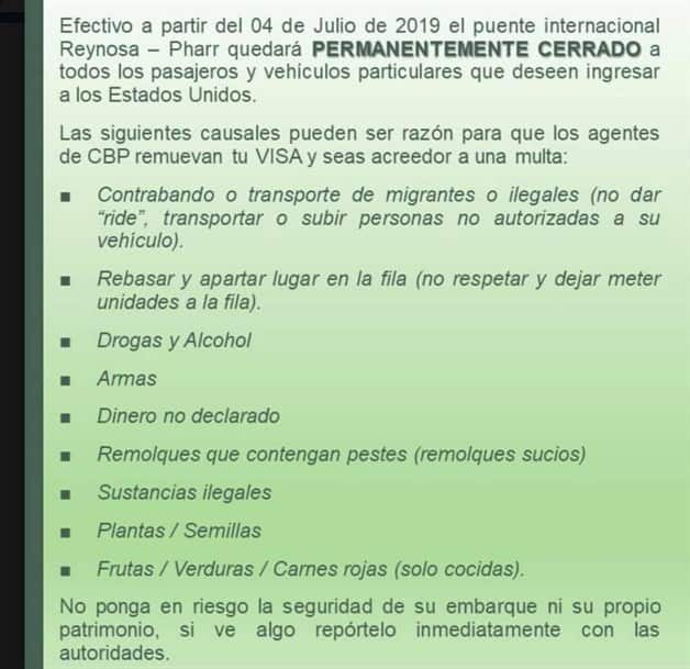 Cierre permanente del puente Pharr