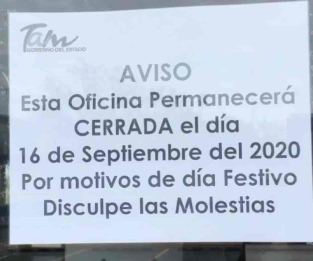 Cierran oficinas de Gobierno por Día de la Independencia Cierran oficinas de Gobierno por Día de la Independencia