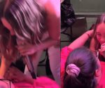Belinda emociona al abrazar a fan en silla de ruedas durante concierto en FENAPO