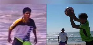 Jorge Campos entrena a su hijo en las playas de Acapulco