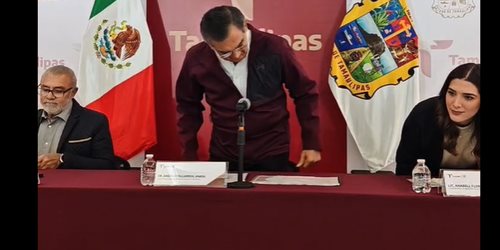 Conferencia de prensa con el gobernador Américo Villarreal, y los secretarios de Obras Públicas, Desarrollo Hidráulico y Salud.