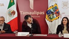 Conferencia de prensa con el gobernador Américo Villarreal, y los secretarios de Obras Públicas, Desarrollo Hidráulico y Salud.">