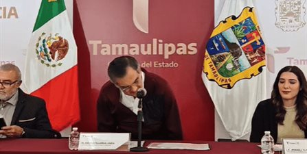 Conferencia de prensa con el gobernador Américo Villarreal, y los secretarios de Obras Públicas, Desarrollo Hidráulico y Salud.