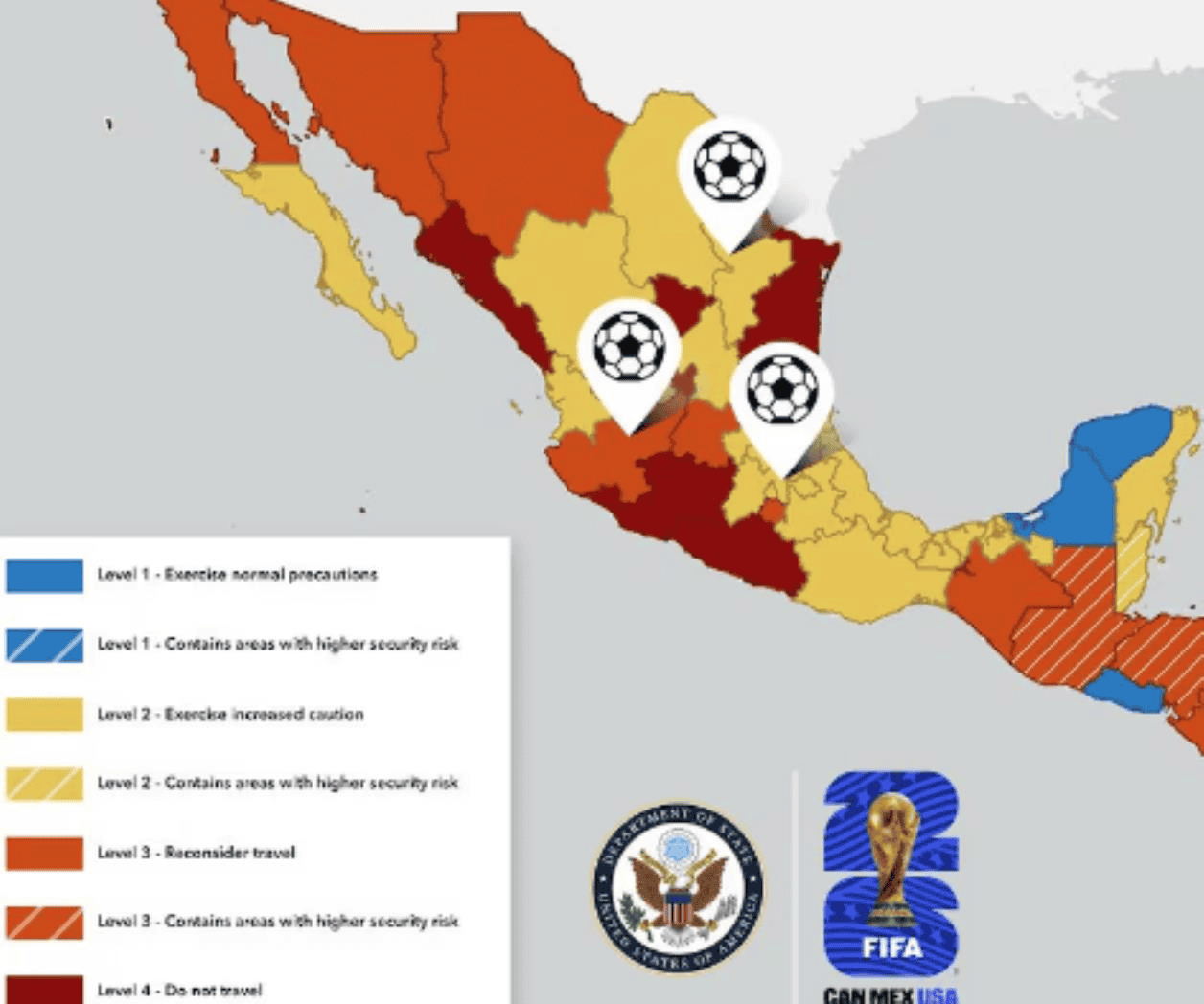 Ante el Mundial, EU emite alerta de viaje a México