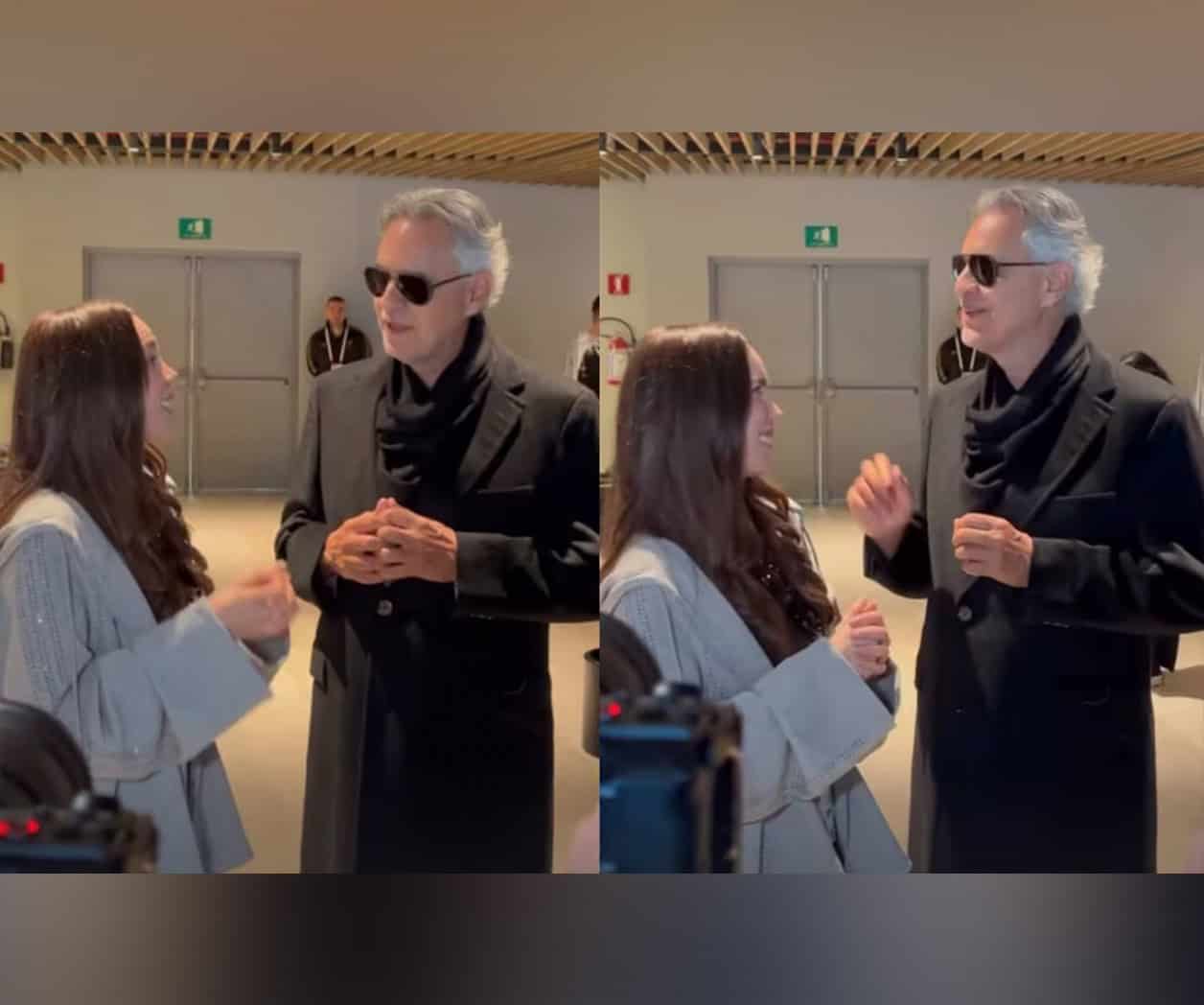 Belinda y Bocelli se avientan palomazo previo al concierto de FIFA