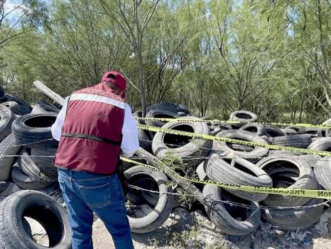 Clausuran tiradero clandestino de llantas en Reynosa