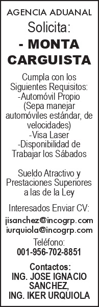 AGENCIA ADUANAL SOLICITA: 