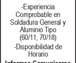 SOLICITO: *SOLDADOR -EXPERIENCIA 