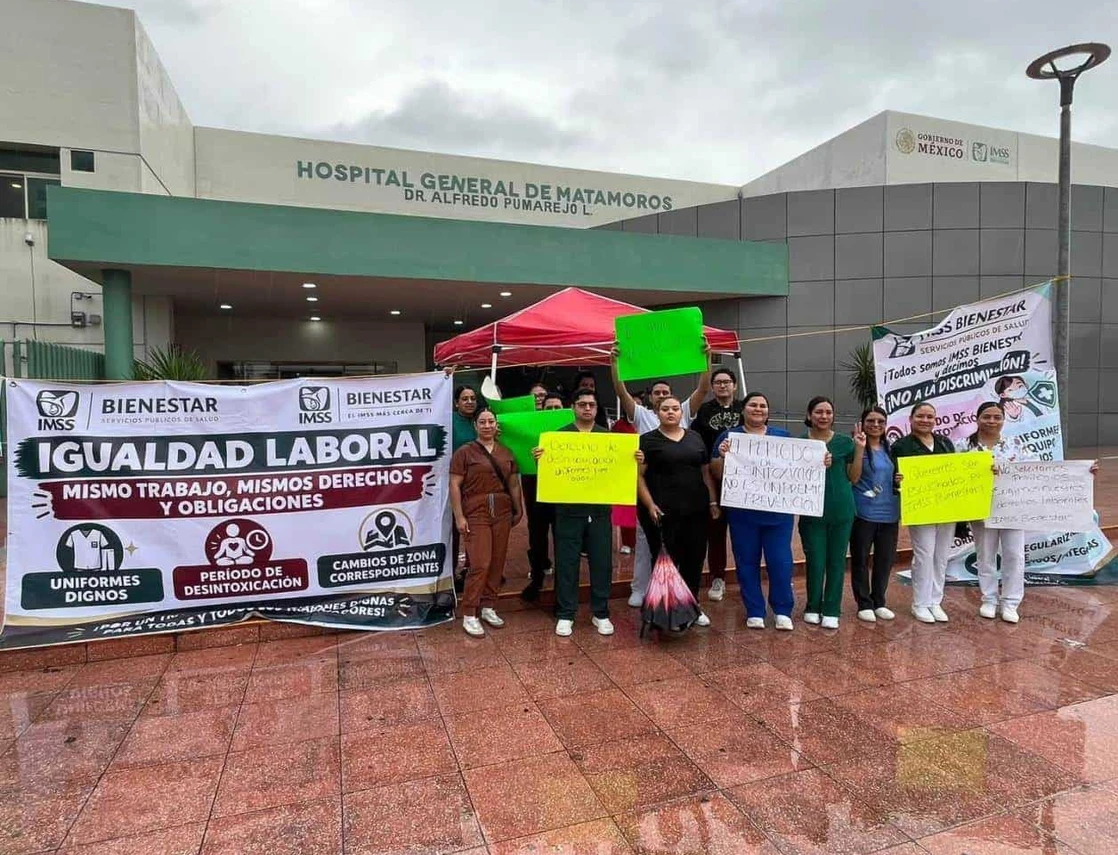 Protestan trabajadores del IMSS-Bienestar en Matamoros
