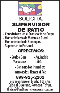SOLICITA: *SUPERVISOR DE PATIO